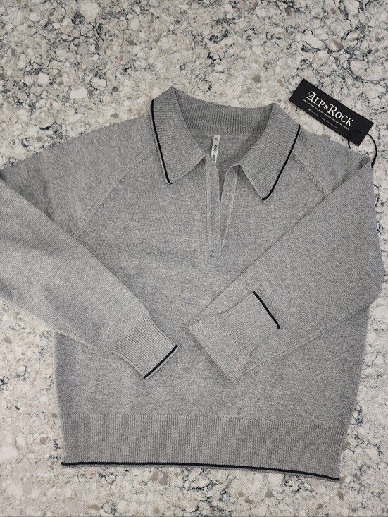 Alp N Rock Sweaters - Alp N Rock Ladies Soren Polo Silver Gray Collared Knit Sweater Size Med.